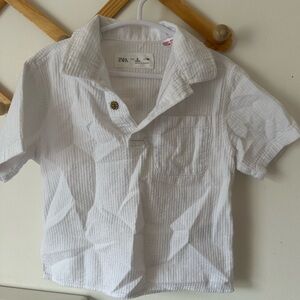 Zara Cream Textured Button-Up Shirt